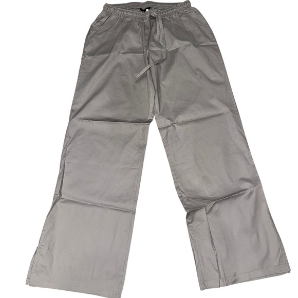 Flex Pants - Flex Grey Wide Leg Scrub Pants Women's Plus Size‎ 2X Elastic Waist Drawstring